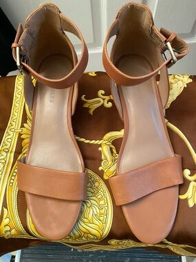 AEROSOLES Tan Leather Ankle-Strap Sandals